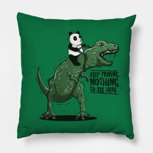 Panda Riding T-Rex - Nothing to see here Pillow