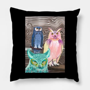 Whoo Watches The Watchers? Owls in Showy Feathers Pillow