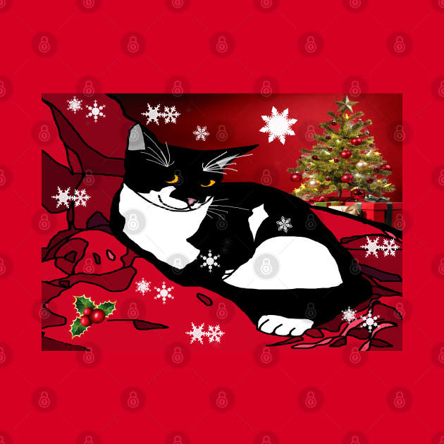 Cute Tuxedo cat wishing Merry Christmas or Merry Catmas collage  Copyright TeAnne by TeAnne