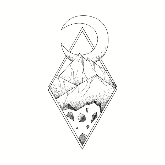 Geometric mountain in a diamonds with moon (tattoo style ...