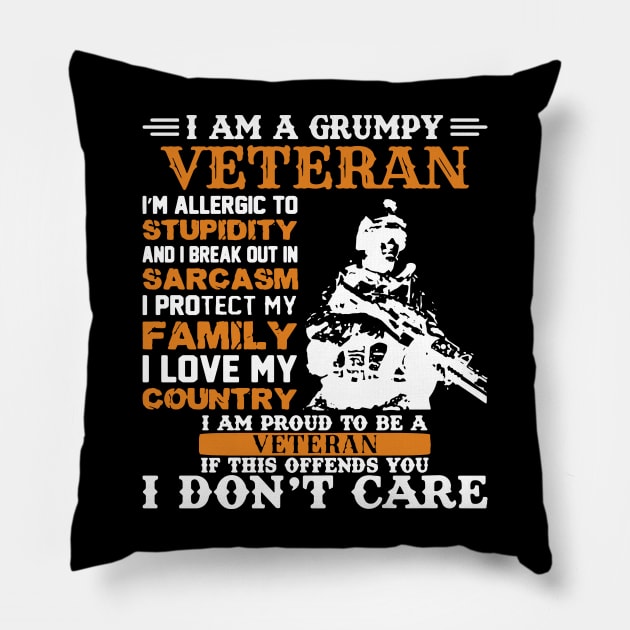 i am a grumpy veteran Pillow by whatdlo