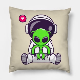 Cute Astronaut With Baby Alien Cartoon Pillow