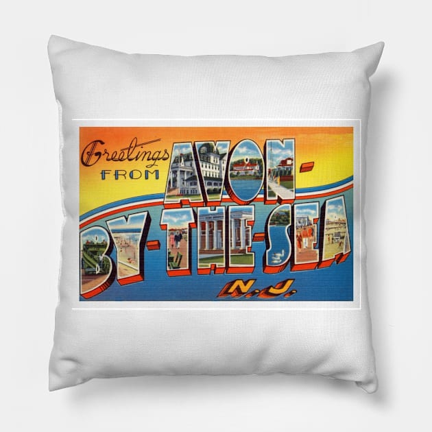 Greetings from Avon-by-the-Sea New Jersey - Vintage Large Letter Postcard Pillow by Naves