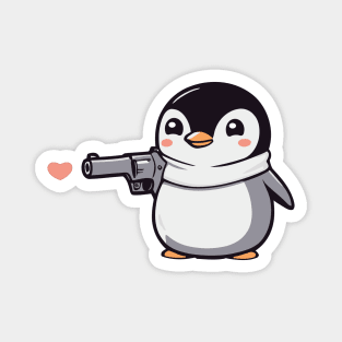 Funny Penguin with Pistol and Hearts Magnet
