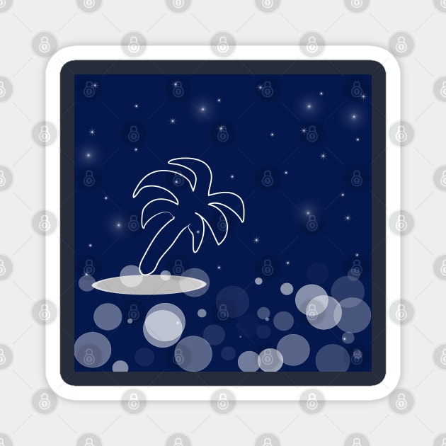 Landscape with palm. Vacation, exotic, island with dark blue color background Magnet by grafinya