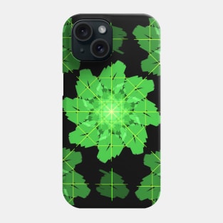 Modern futuristic glowing geometric shapes repeat pattern design in green color with leaves Phone Case