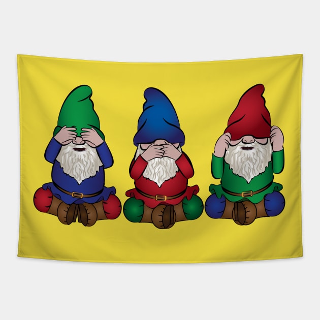 Gnomes - See No Evil, Speak  No Evil, Hear  No Evil. Tapestry by DQDesigns By Chele