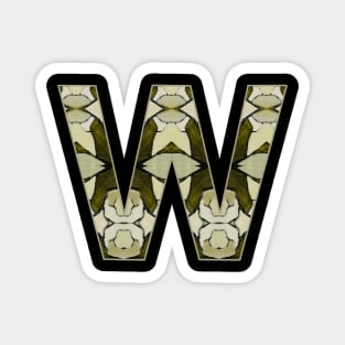 Letter W Monogram Olive Green Abstract Pattern Painting On Canvas Magnet