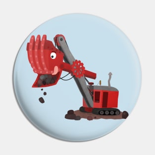 Cute red steam shovel digger cartoon illustration Pin