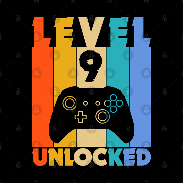 Level 9 Unlocked Funny Video Gamer Birthday Novelty T-Shirt by MekiBuzz Graphics