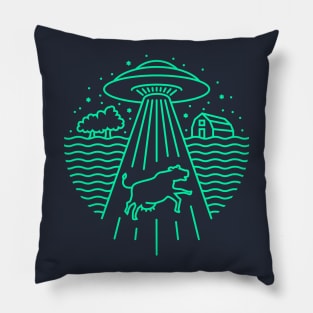 Alien Spaceship Cow Abduction Pillow