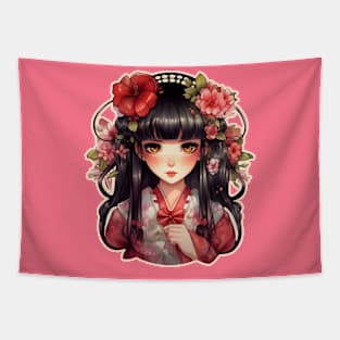 Anime girl pink flowers Tapestry