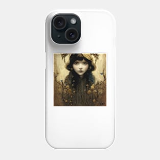 Faerie in Sepia with tiny bluebirds Phone Case