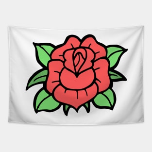 Doodle Red Rose Traditional Tattoo Tapestry