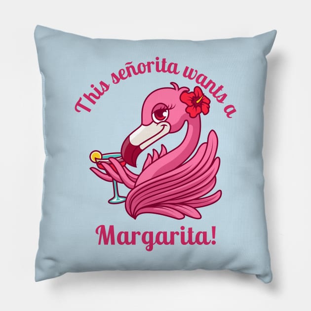 Pink Flamingo Senorita Margarita Girl Pillow by Tip Top Tee's