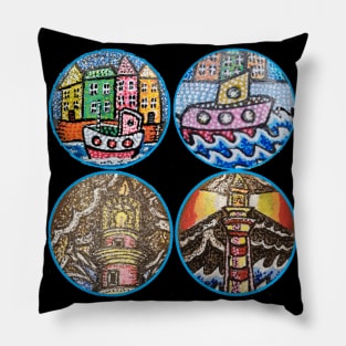 2 boats and 2 lighthouses painting Pillow