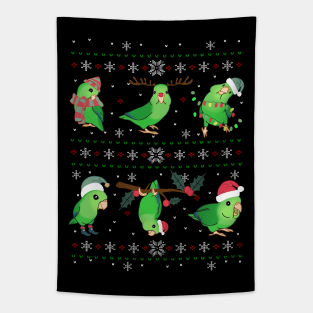 green parrotlet Ugly Christmas Tapestry