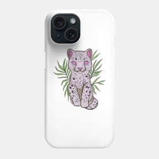 Baby Snow Leopard in Palm Leaves Phone Case