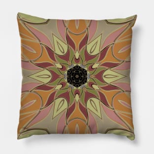 Cartoon Mandala Flower Red Orange and Yellow Pillow