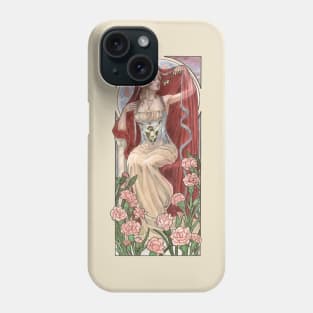 Veiled Lady of January with Pink Carnations and Snowdrop Birth Flower Corset Mucha Inspired Birthstone Series Phone Case