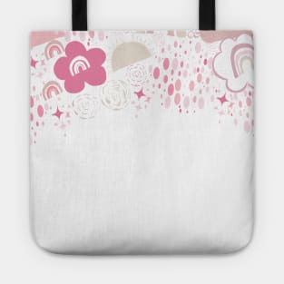 Baby shower abstract rainbow, cloud, sun and shining dots Tote