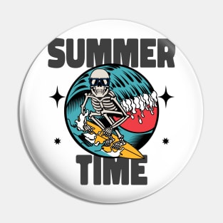 Summer Time Skeleton Surfing Pin