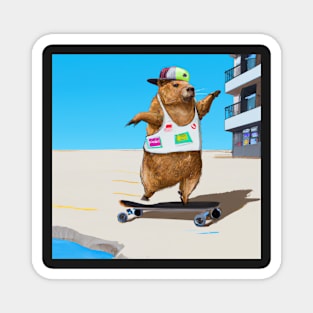 Skateboarding Capybara Magnet