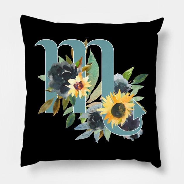 Scorpio Horoscope Zodiac Blue Sunflower Design Pillow by bumblefuzzies