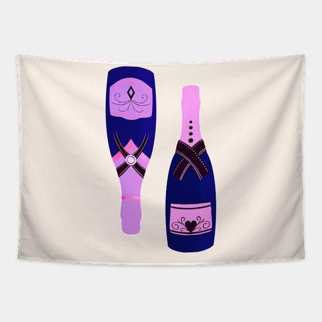 Pink and purple champagne bottles Tapestry by Home Cyn Home 