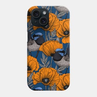 Fairy wrens and orange poppies Phone Case