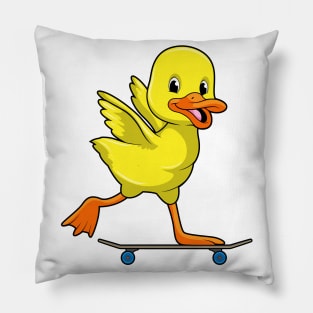 Duck as Skater with Skateboard Pillow