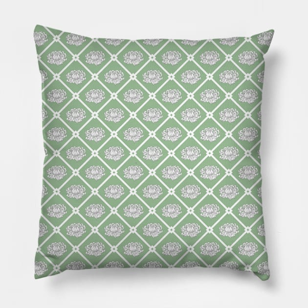 Chrysanthemum on Pistachio Meadow Pillow by runcatrun