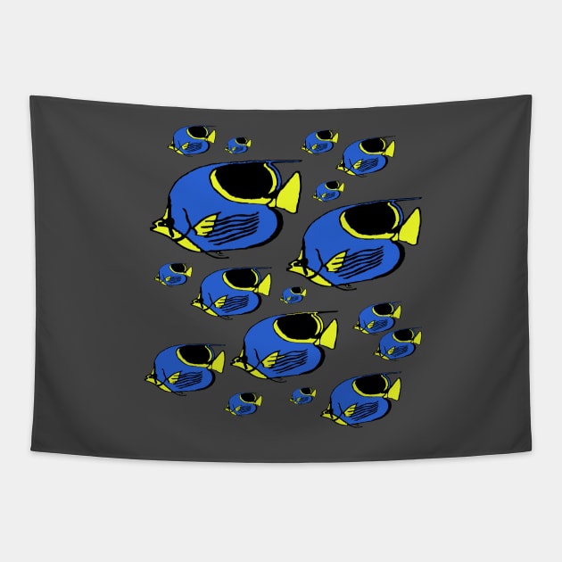 Blue & Yellow Sunfish Tapestry by RockettGraph1cs