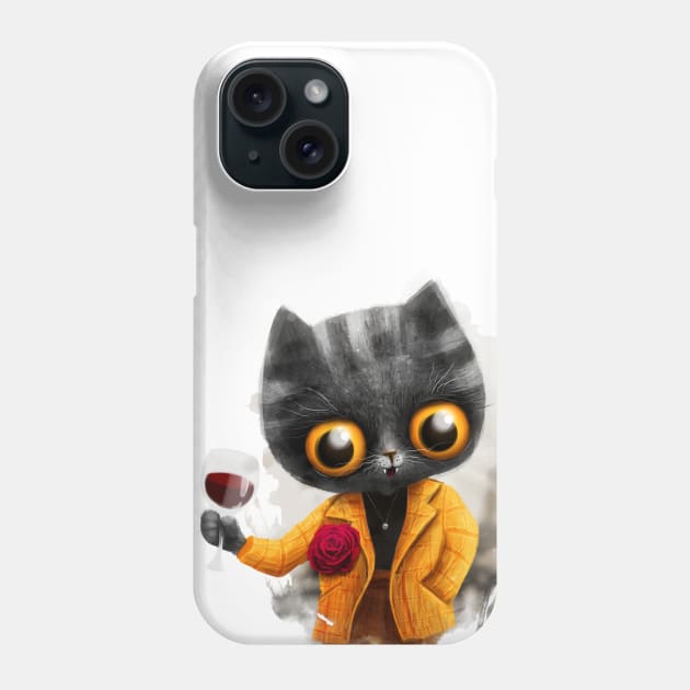 Black cat in yellow jacket Phone Case by Marysha_art