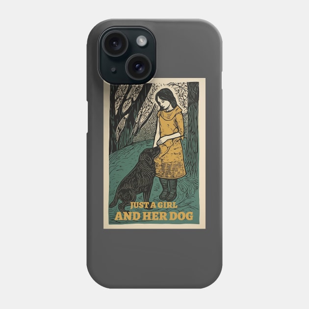 Just a girl and her dog, vintage, retro illustration Phone Case by One Eyed Cat Design