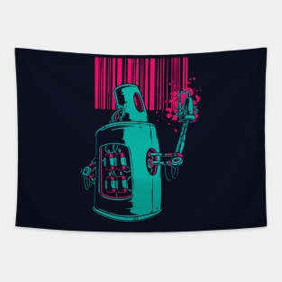 Retro Robot Bar Code Graffiti Tapestry