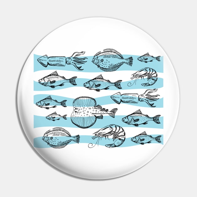 Sea Fishes - Hand Drawn - Striped Pin by SoftFigurine