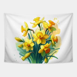 Daffodil Delight Spring Bloom Illustration Tapestry