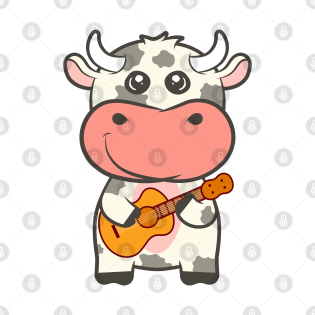 Kawaii Cow Playing Acoustic Guitar Cartoon by RayanPod