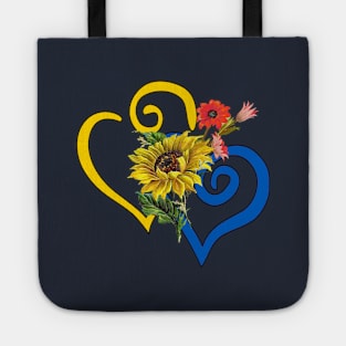 Red and Gold Sunflower Bouquet on Sapphire Blue and Yellow Curvy Heart Tote