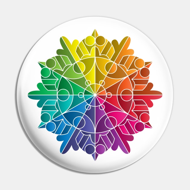 Rainbow Color Wheel Prism Mandala Snowflake Pin by RYSHU 