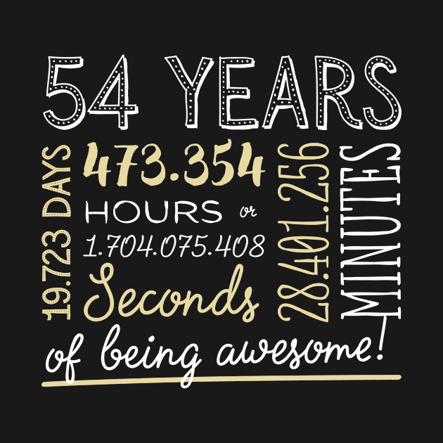 54th Birthday Gifts - 54 Years of being Awesome in Hours & Seconds by BetterManufaktur