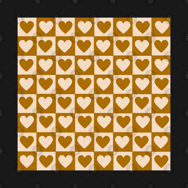 Checkerboard Brown Hearts Full Retro by Owlhana