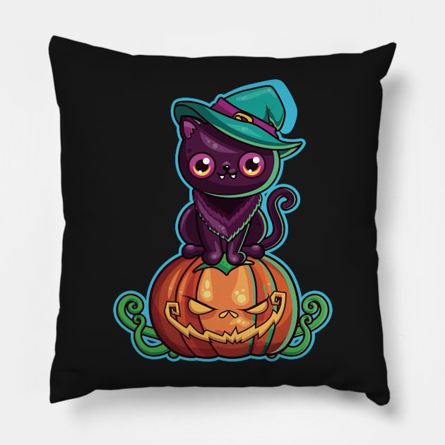 Ferociously Cute Halloween Vampire Witch Kitty Cat Pillow by LittleBunnySunshine
