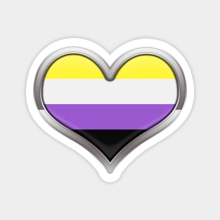 Large Non-Binary Pride Flag Colored Heart with Chrome Frame Magnet