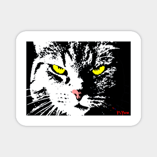 ANGRY CAT POP ART - BLACK WHITE YELLOW Magnet