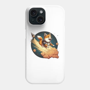 shiba inu flying into space with a rocket Phone Case