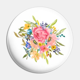 Watercolor Rose Floral Spray Pin