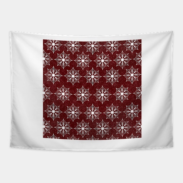 Snowflake Flower Pattern - Red Tapestry by monitdesign