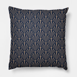 Art Deco Palm Pattern in Midnight Blue Pillow